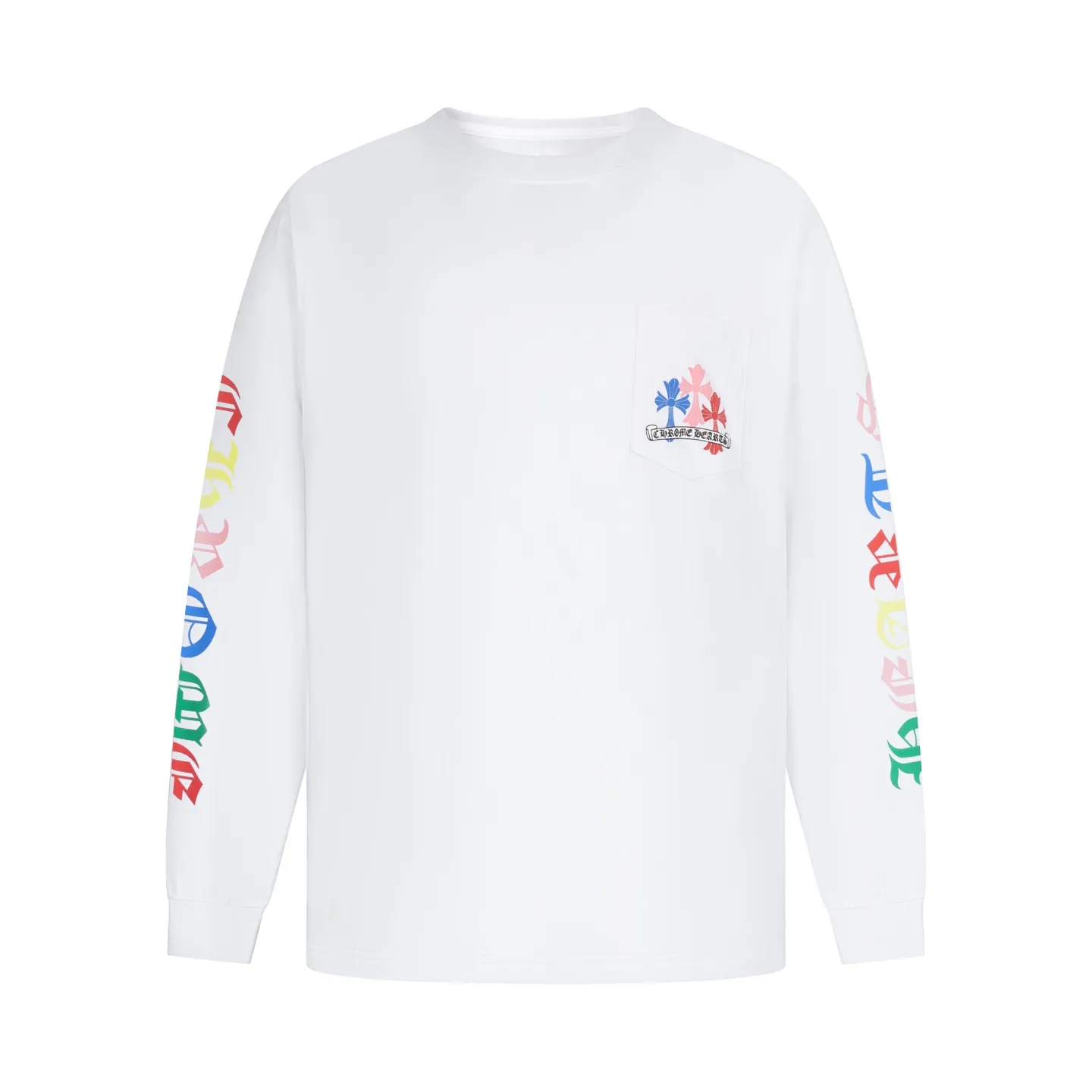🅿️350 [Exclusive supply] CH Miami limited color cross long sleeves (white) The fabric is made of 26-woven 220-gram high-weight cotton fabric, which is thick and crisp and not easy to deform, with fine texture, breathable and skin-friendly. The design is derived from the CH Miami limited series. The colorful cross print interprets the brand's classic aesthetics, and is trendy and cool with a tension of faith. High-temperature ink printing process, rich color levels and delicate transitions, even large-area complex patterns are still bright and durable without cracking after washing. Size:S-M-L